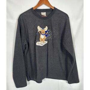 Vintage Womens Sledding Reindeer Sweatshirt Size L‎ 90S Athleisure Embroidered